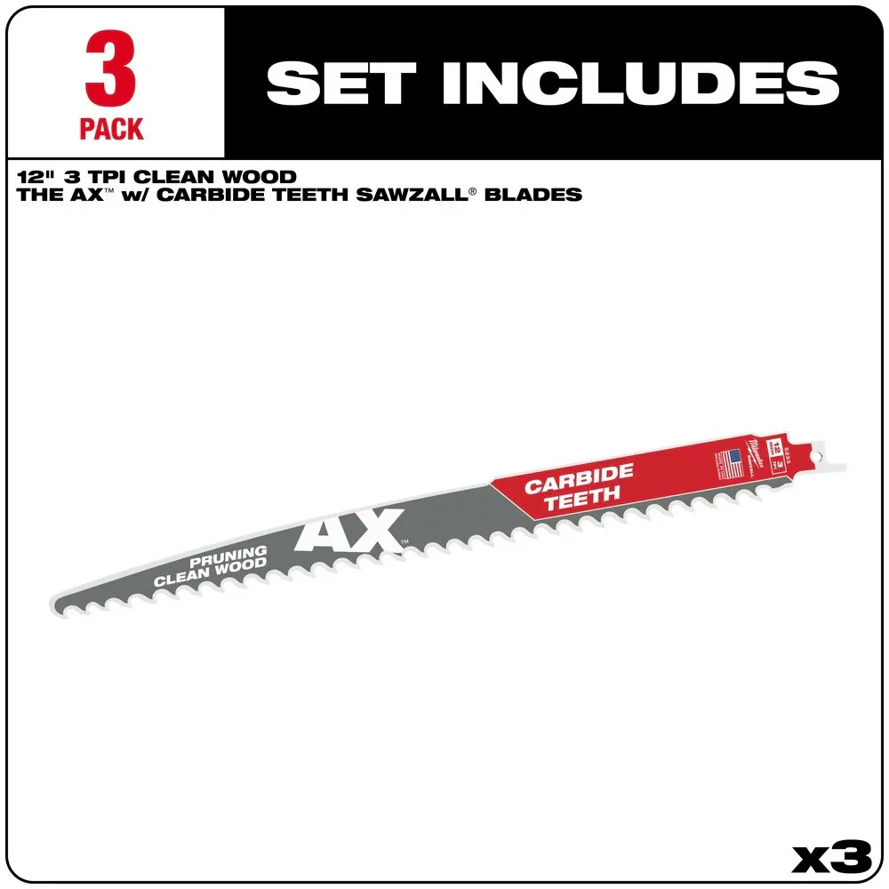 12" 3 TPI AX with Carbide Teeth SAWZALL Blade for Pruning (3 PK)