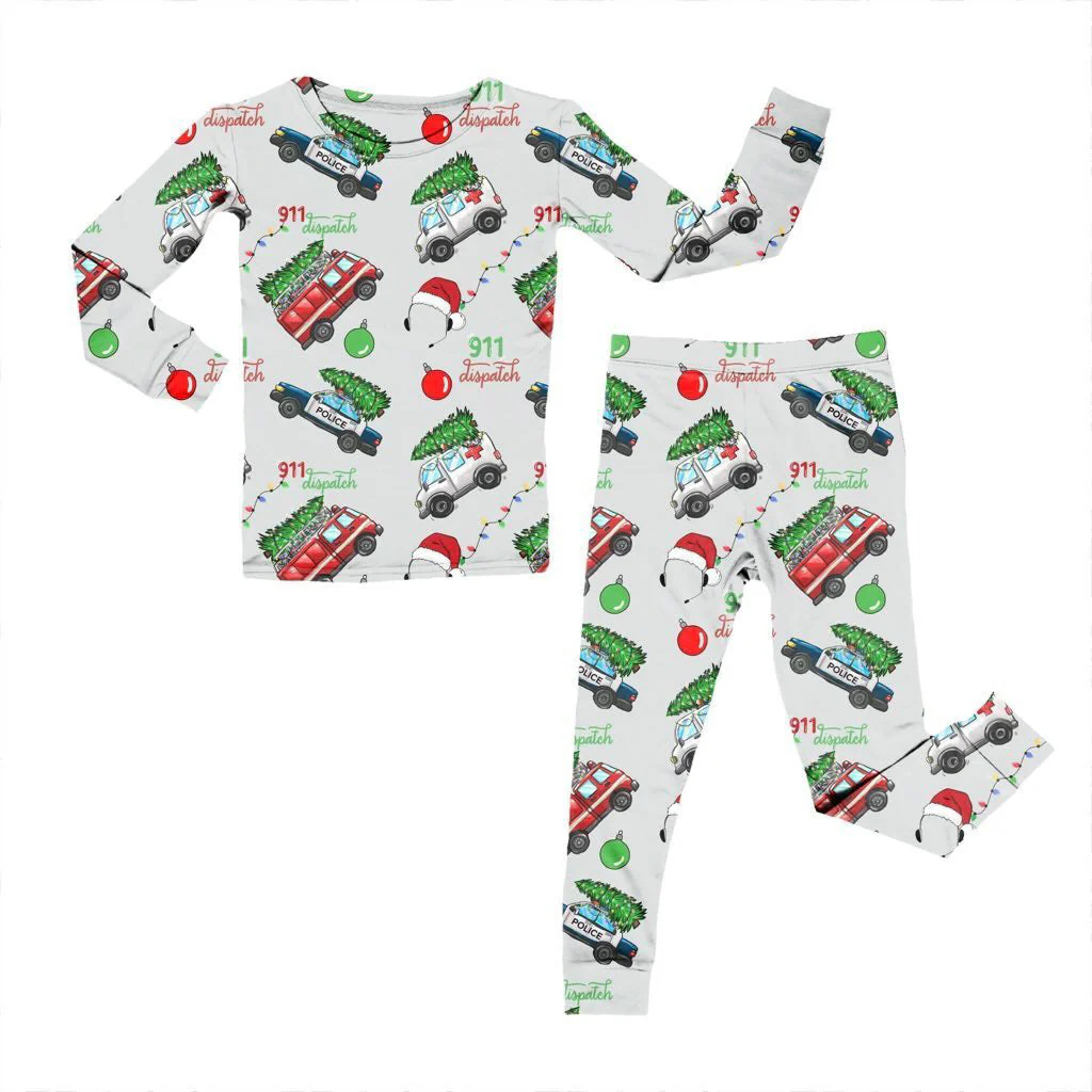 Bamboo Two Piece Pajama Set, Christmas 911 Dispatcher