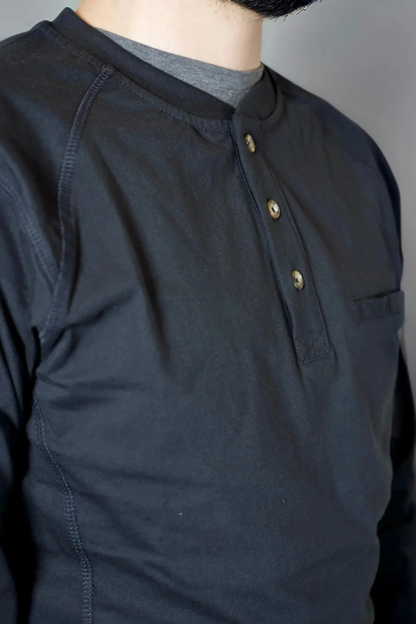 FR 3-Button Henley Shirt - Black - Image 9