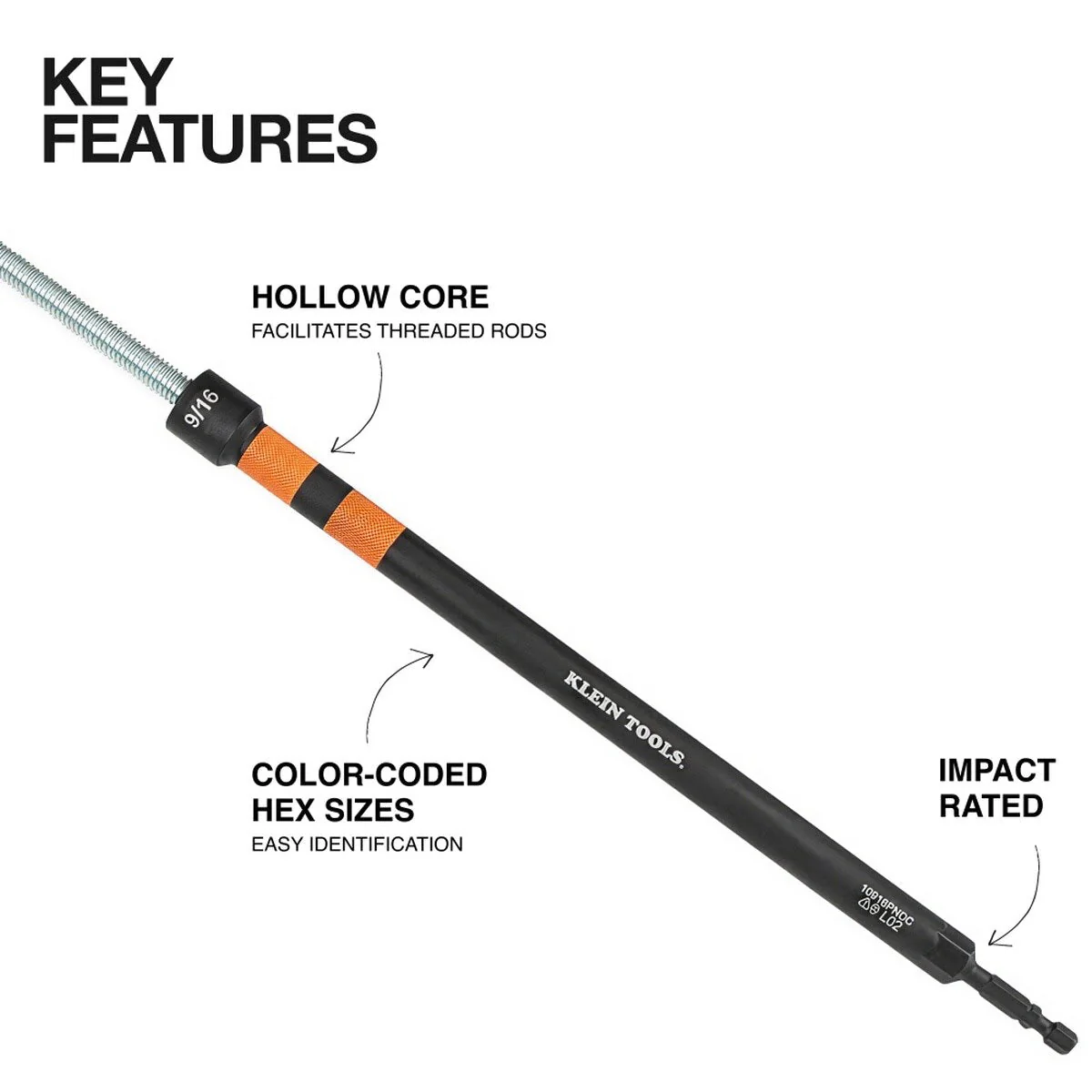 Klein 10916PNDC 9/16 Inch Magnetic Color-Coded Power Nut Setter, 10 Inch Hollow Core Impact Rated - Image 2
