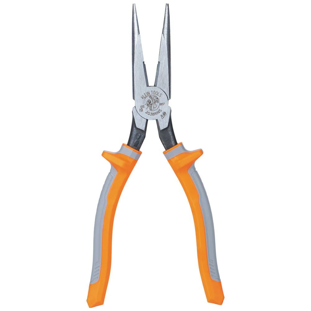 Klein 2038RINS Pliers, Long Nose Side-Cutters, Insulated, 8"