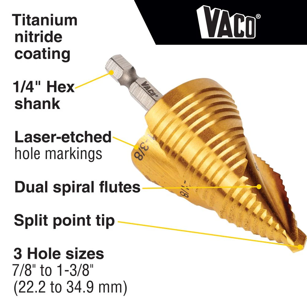 Klein 25951 Step Bit Kit, Spiral Double-Fluted, VACO, 3-Piece - Image 2