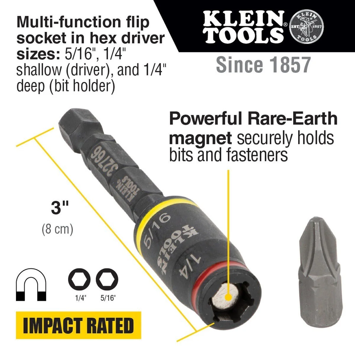Klein 32768 3-in-1 Impact Flip Socket Set, 1/4 in. and 5/16 in. (2 Piece) - Image 2