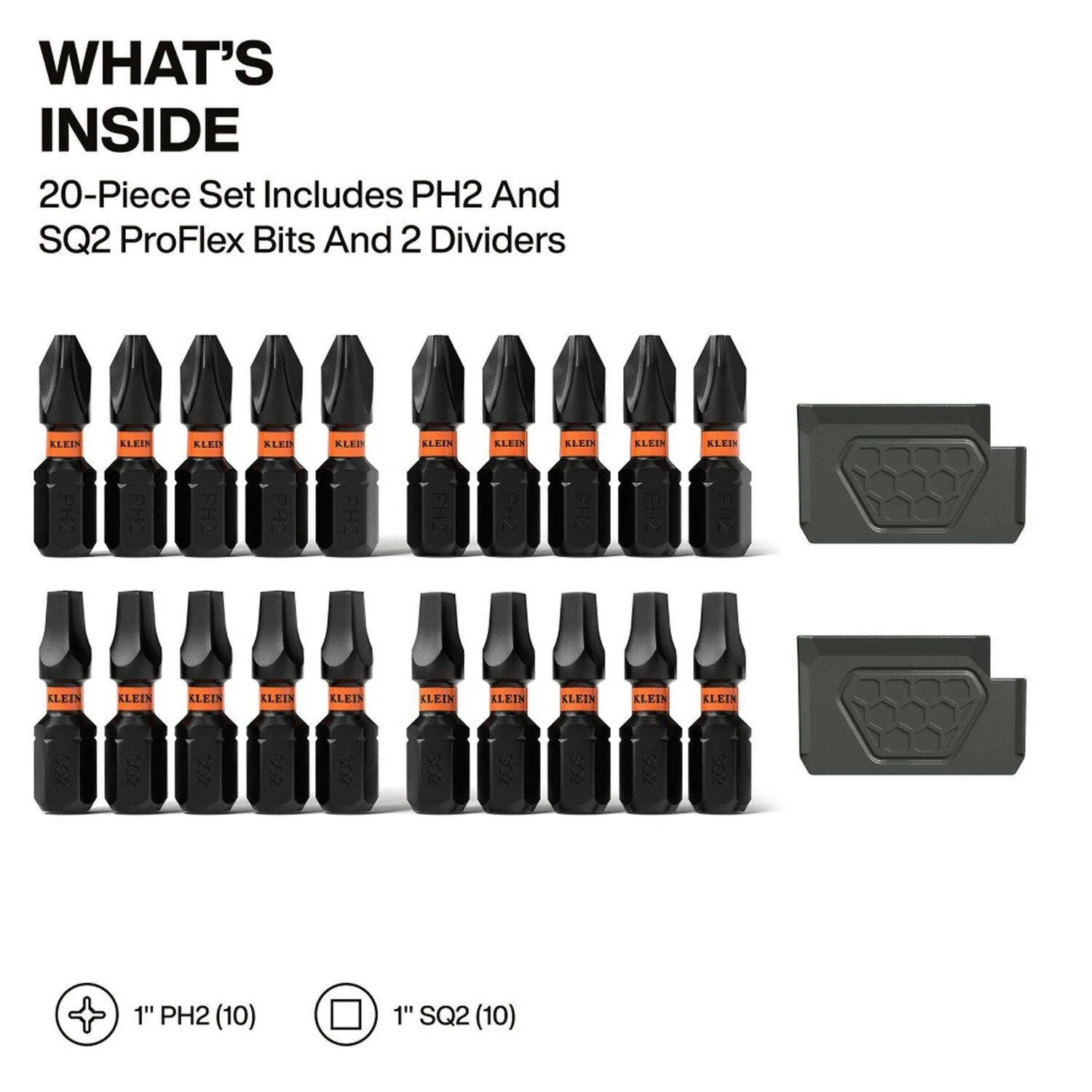 Klein 33002S Slim ProFlex Impact-Rated Bit Set PH2 and SQ2 with Slim Storage Case (20-Piece) - Image 2