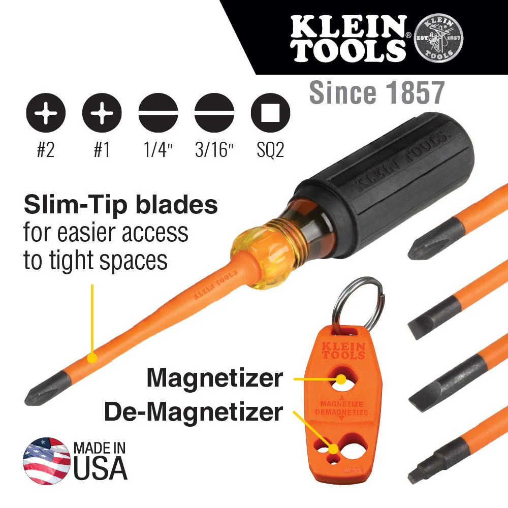 Klein 33736INS Screwdriver Set, 1000V Slim-Tip Insulated and Magnetizer, 6-Piece - Image 6