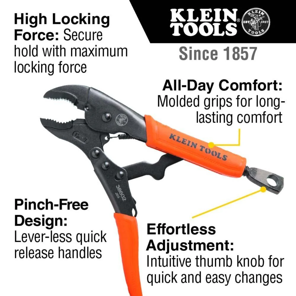Klein 38665 Locking Pliers, Long Nose 6-Inch, Curved Jaw 7- and 10-Inch, 3-Piece - Image 2