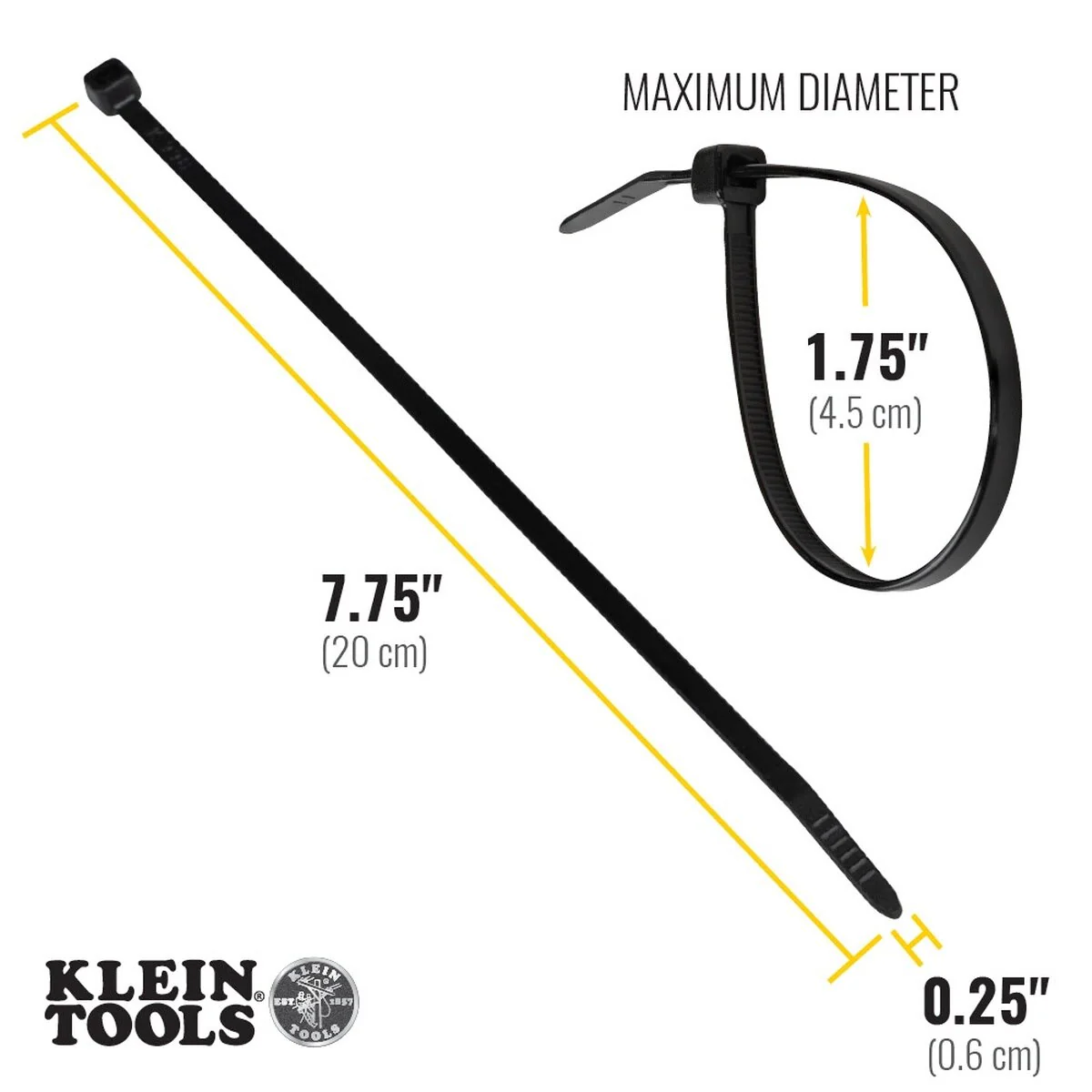 Klein 450-200 Cable Ties, 50 lb Tensile Strength, 7.75 Inch, Black (100 Pack) - Image 3