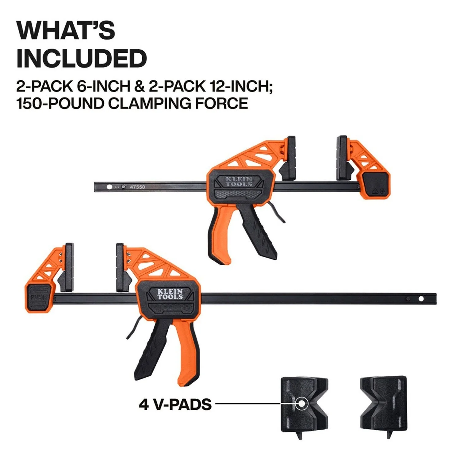 Klein 47552 Speed-Klamp 6 in. and 12 in. Quick Clamps with 150 lb Clamping Force, Dual Clamp/Spreader (4 Pack) - Image 2