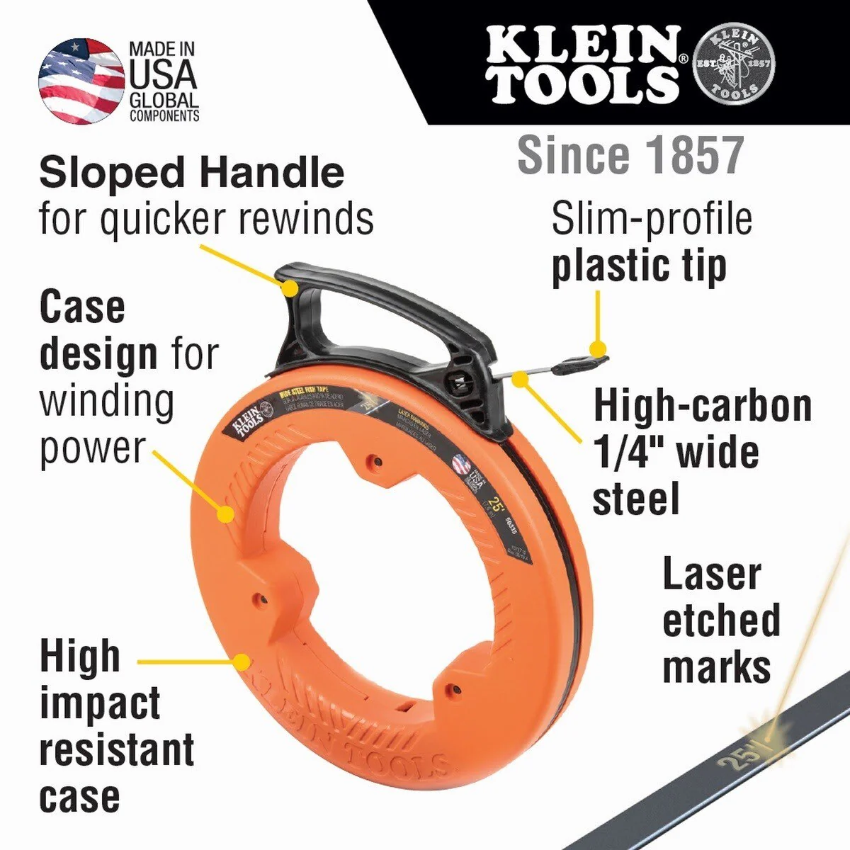 Klein 56335 Wide Steel Fish Tape, 1/4-Inch x 25-Foot - Image 2