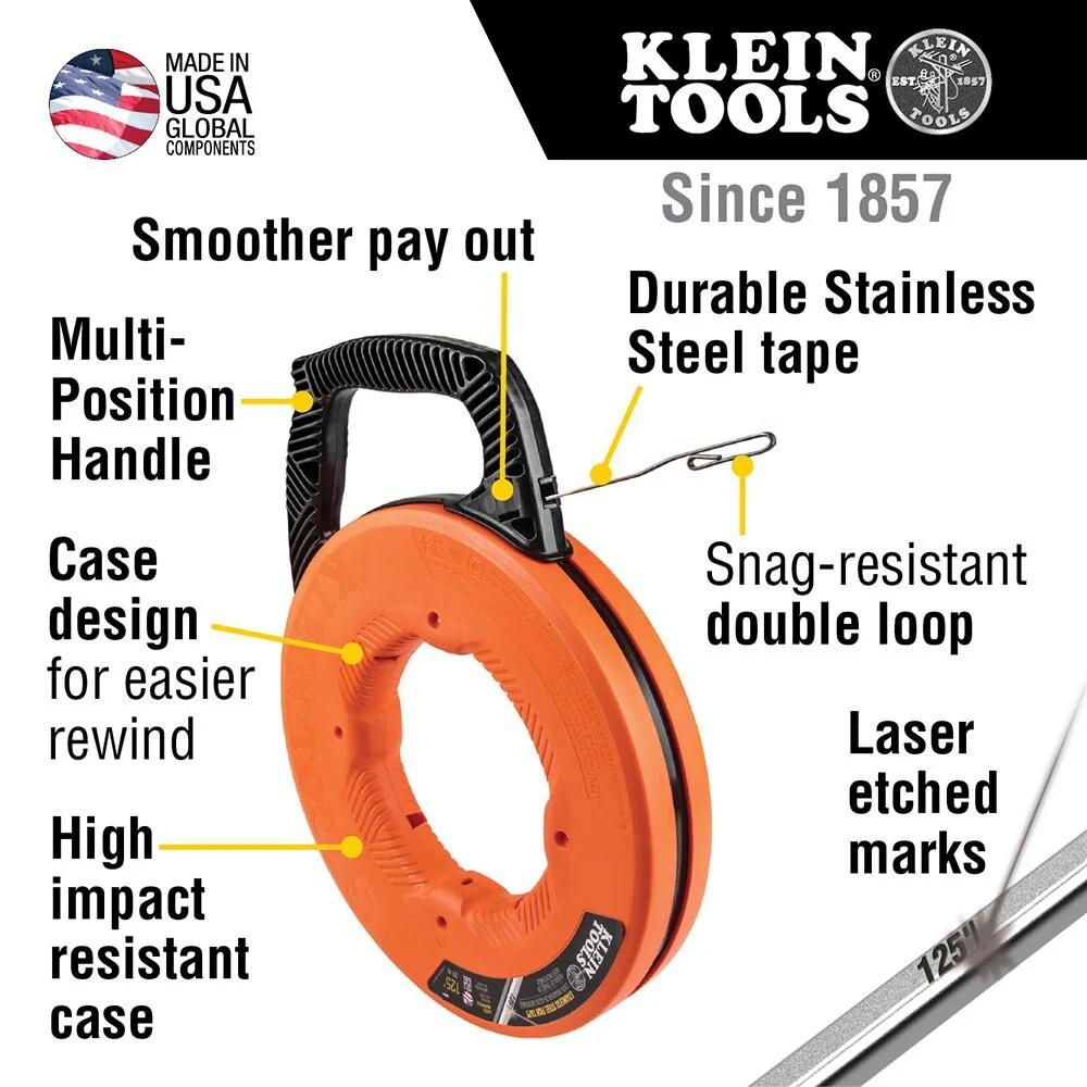 Klein 56351 Fiberglass Fish Tape with Spiral Steel Leader, 100-Foot - Image 5