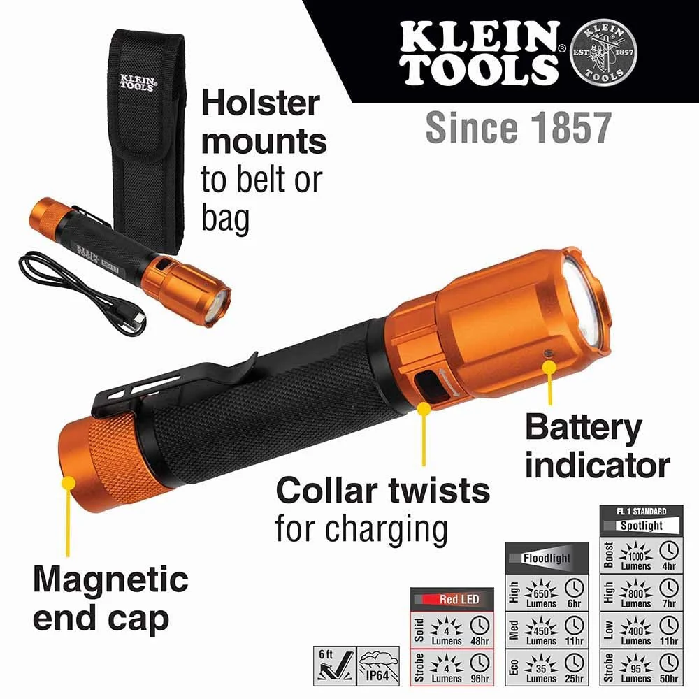 Klein 56413 Rechargeable 2-Color LED Flashlight w/ Holster - Image 2