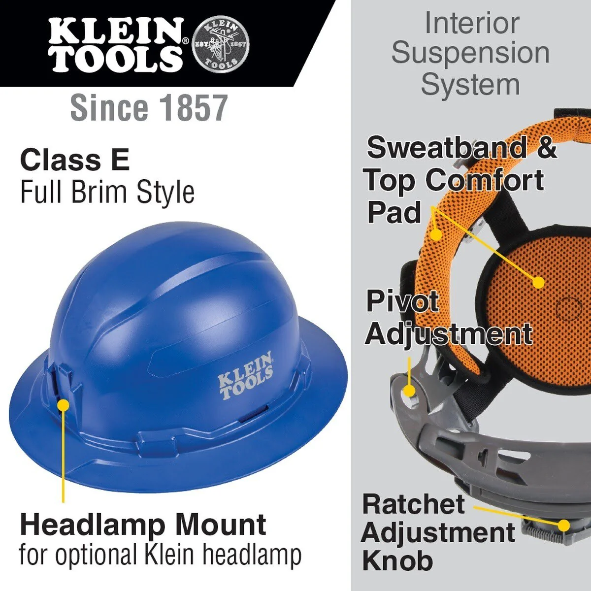 Klein 60249 Hard Hat, Non-Vented, Full Brim Style, Blue (Each) - Image 2