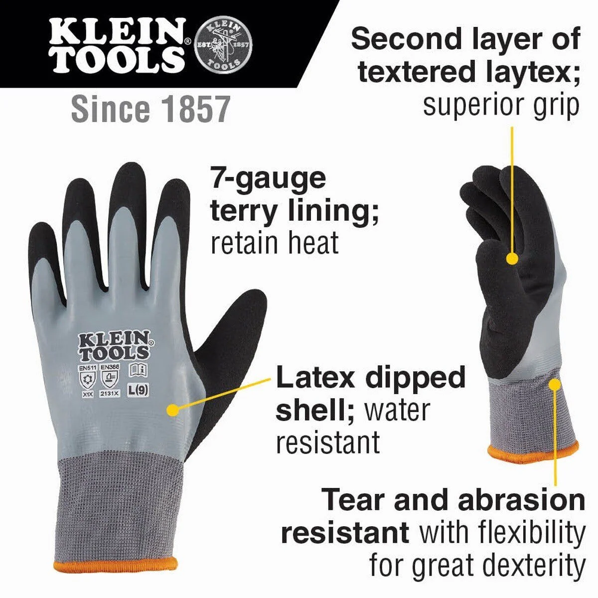 Klein 60389 Thermal Dipped Gloves, Large (1 Pair) - Image 2