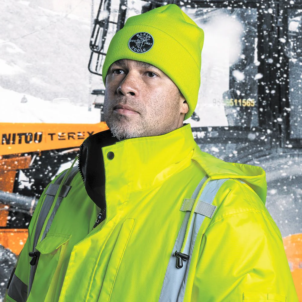 Klein 60568 Heavy Knit Hat, High-Visibility Yellow, Patch Logo - Image 6