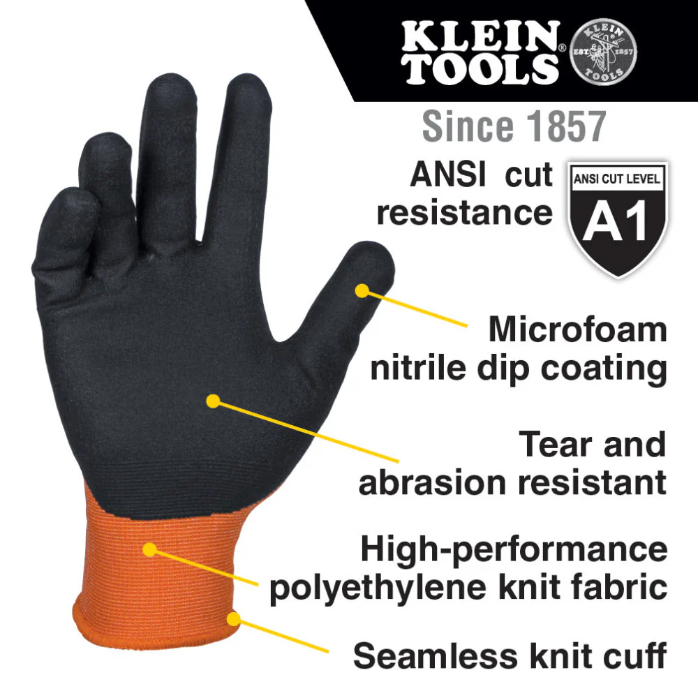 Klein 60672 Knit Dipped Gloves, Cut Level A1, Touchscreen, Large, 1-Pair - Image 2