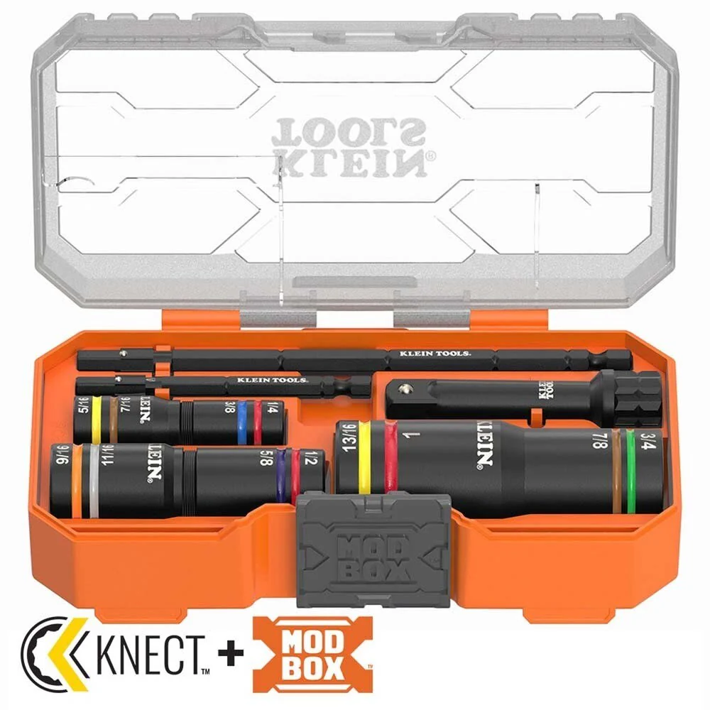 Klein 653QS KNECT Quad-12 Deep-Well Heavy-Duty Impact Flip Sockets, SAE, 6-Piece
