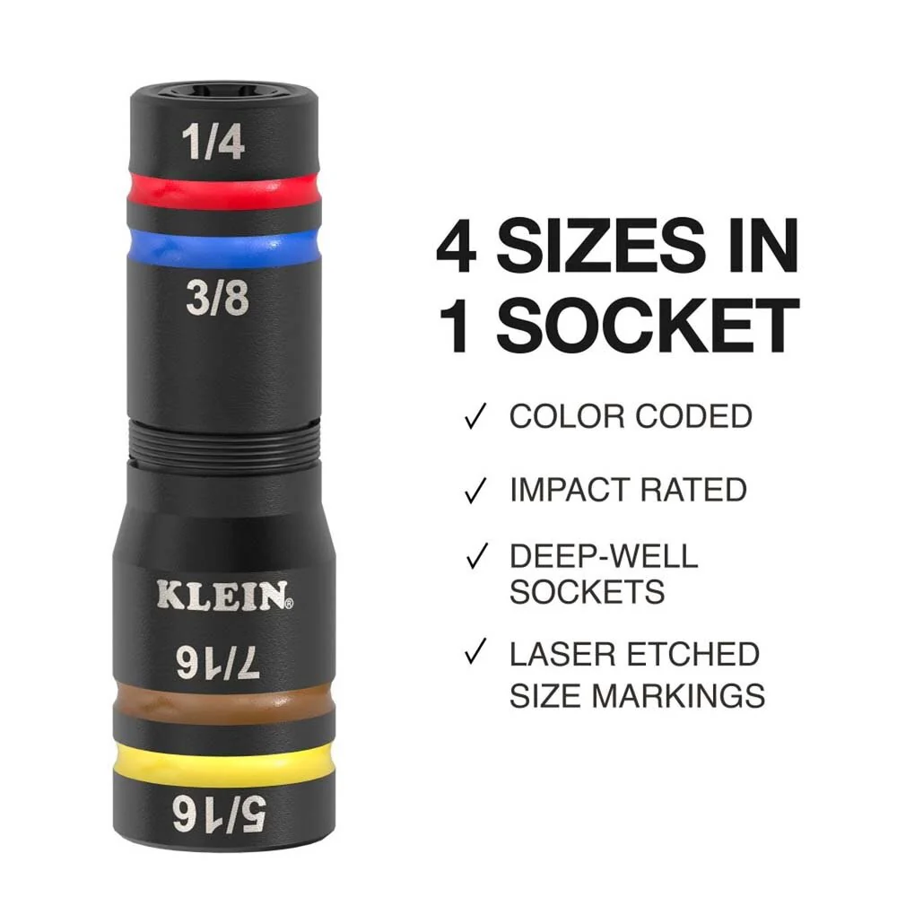 Klein 653QS KNECT Quad-12 Deep-Well Heavy-Duty Impact Flip Sockets, SAE, 6-Piece - Image 3