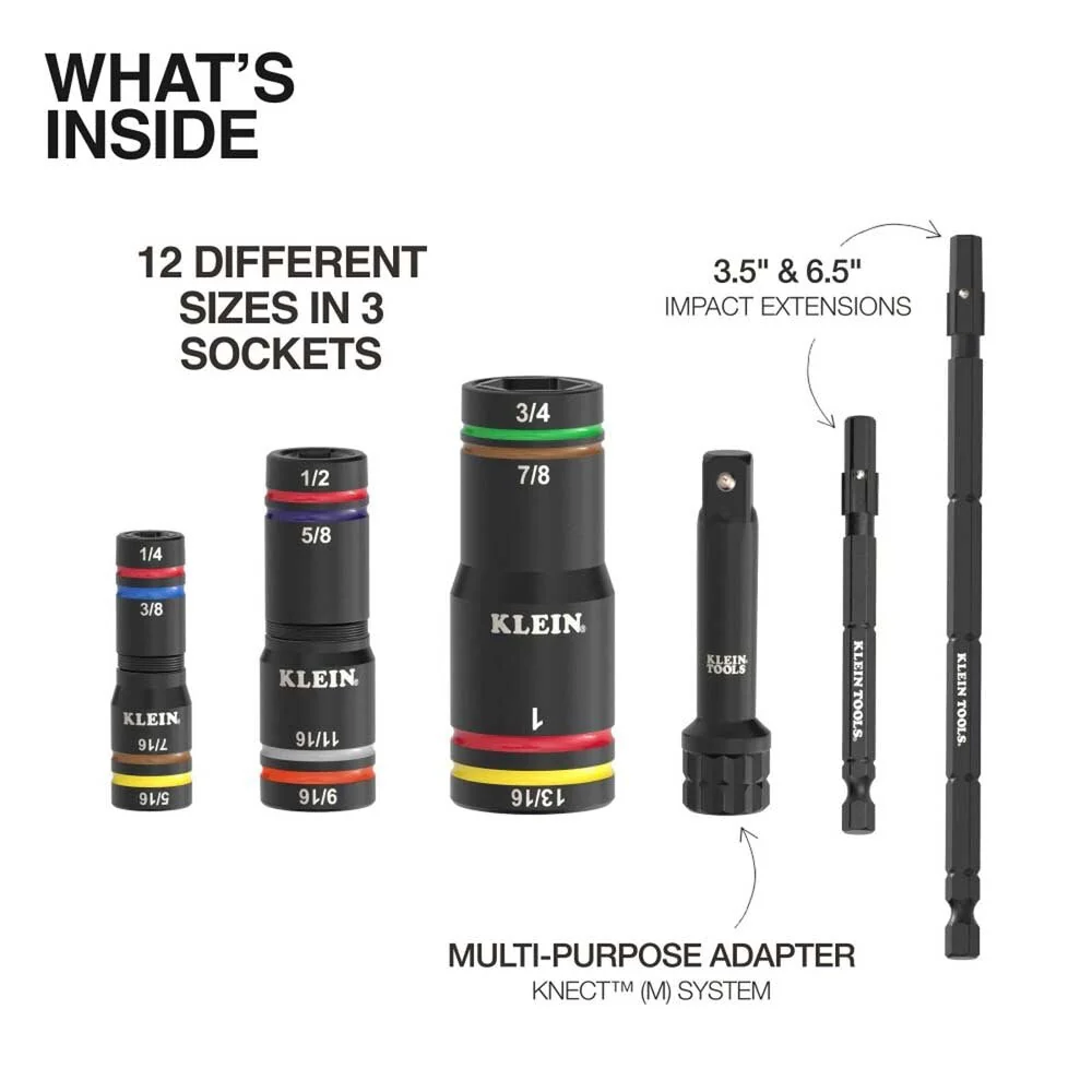 Klein 653QS KNECT Quad-12 Deep-Well Heavy-Duty Impact Flip Sockets, SAE, 6-Piece - Image 4