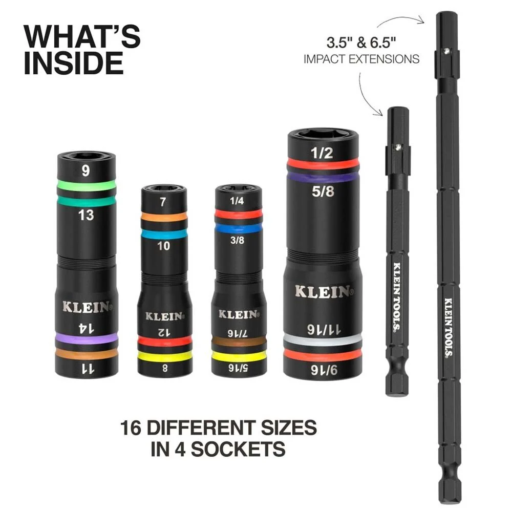 Klein 654QS KNECT Quad-16 Heavy-Duty Impact Flip Sockets, SAE and Metric, 6-Piece - Image 4