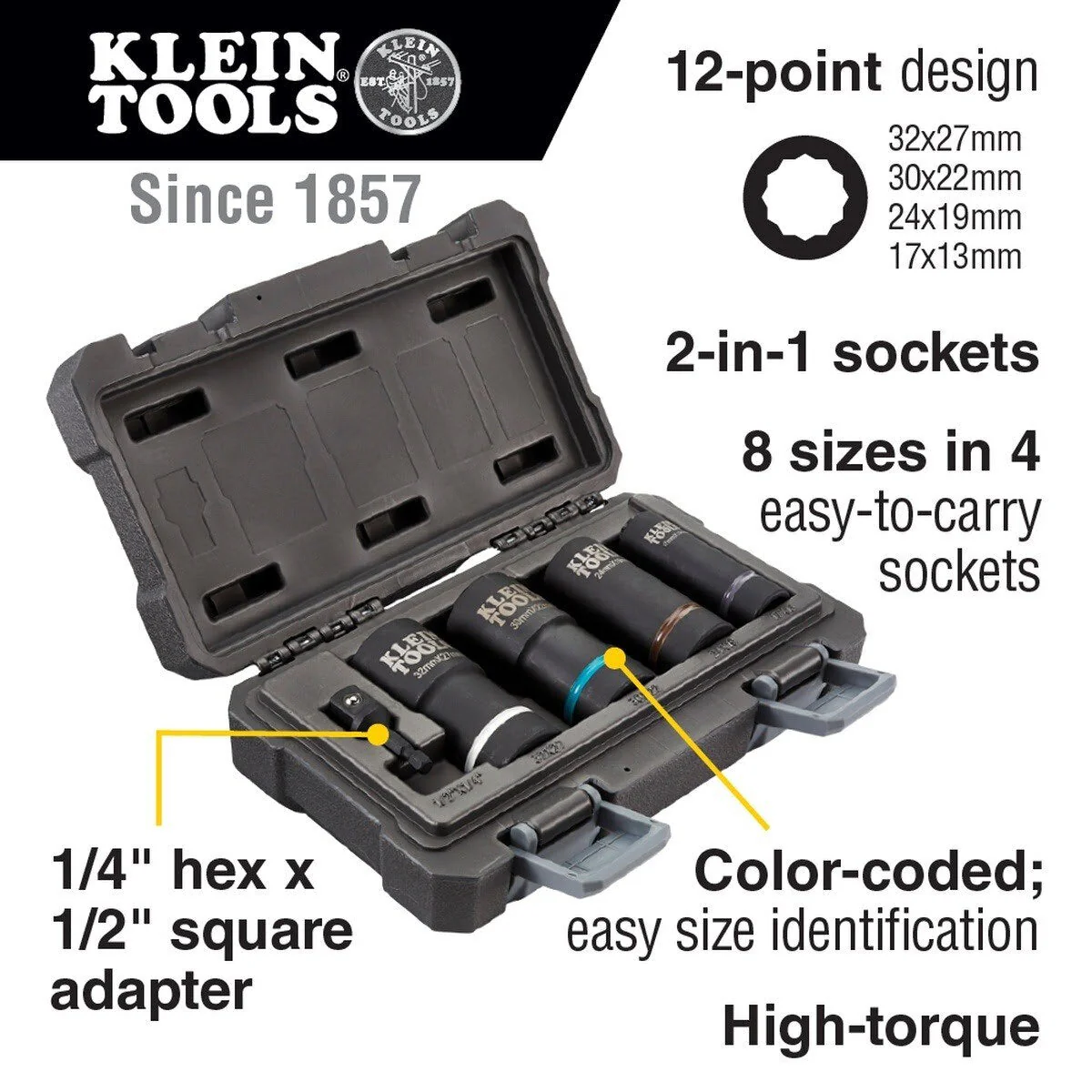 Klein 66050E 2-in-1 Metric Impact Socket Set, 12-Point (5 Piece) - Image 2