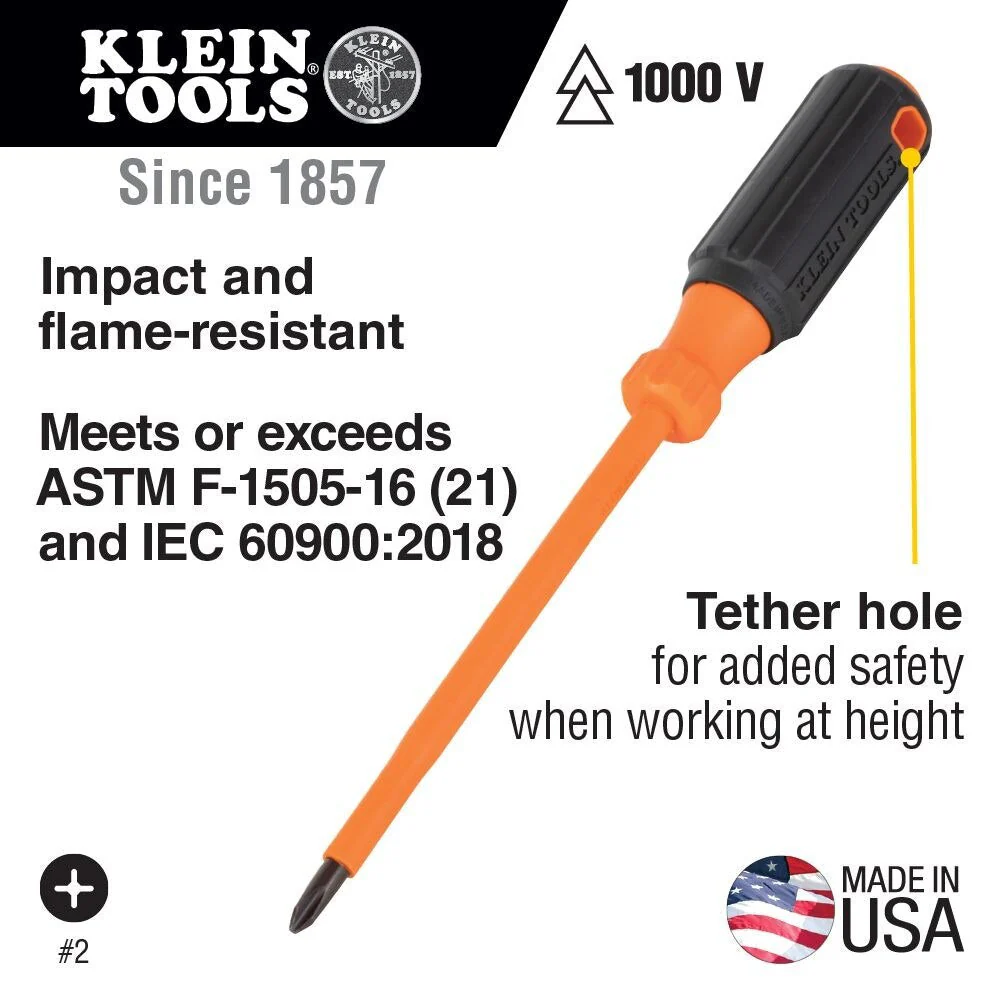 Klein 6834INS Insulated Screwdriver, #2 Phillips Tip, 4" Round Shank - Image 8