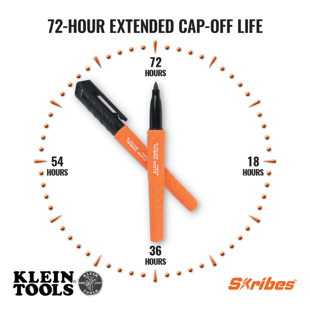 Klein 8610112 Skribes Fine Tip Permanent Markers, Black, 12-Pack - Image 3