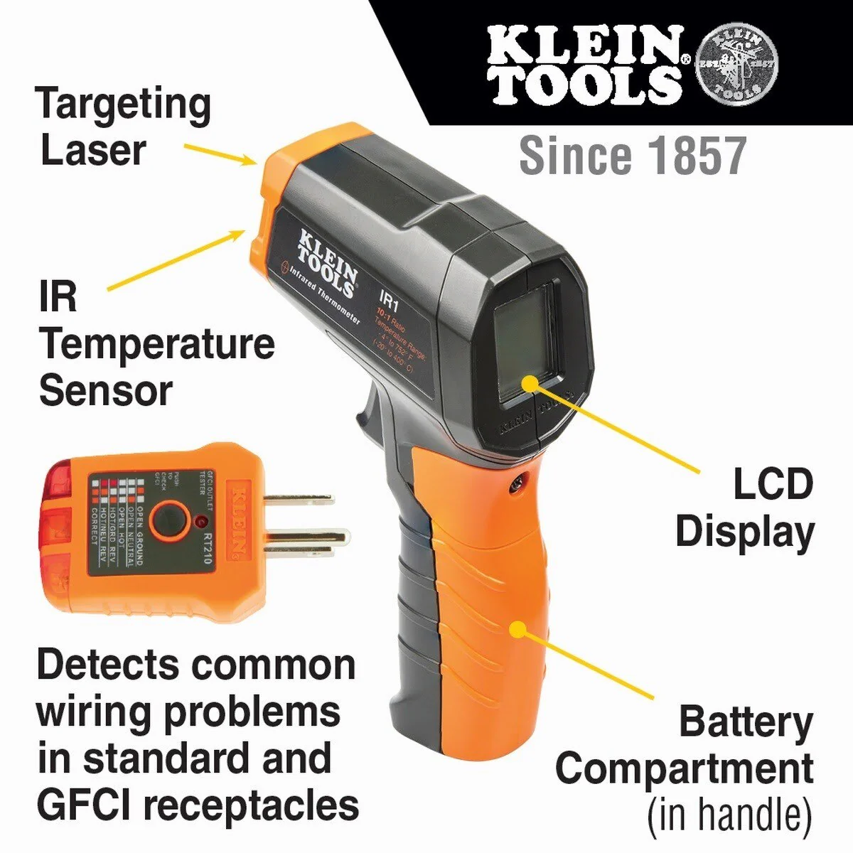 Klein IR1KIT Infrared Thermometer with GFCI Receptacle Tester Kit (1 Kit) - Image 2