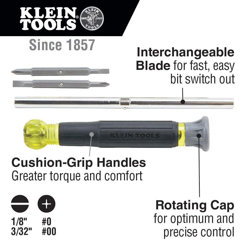 Klein Tools 32581 Multi-Bit Electronics Screwdriver, 4-in-1, Phillips, Slotted Bits - Image 6