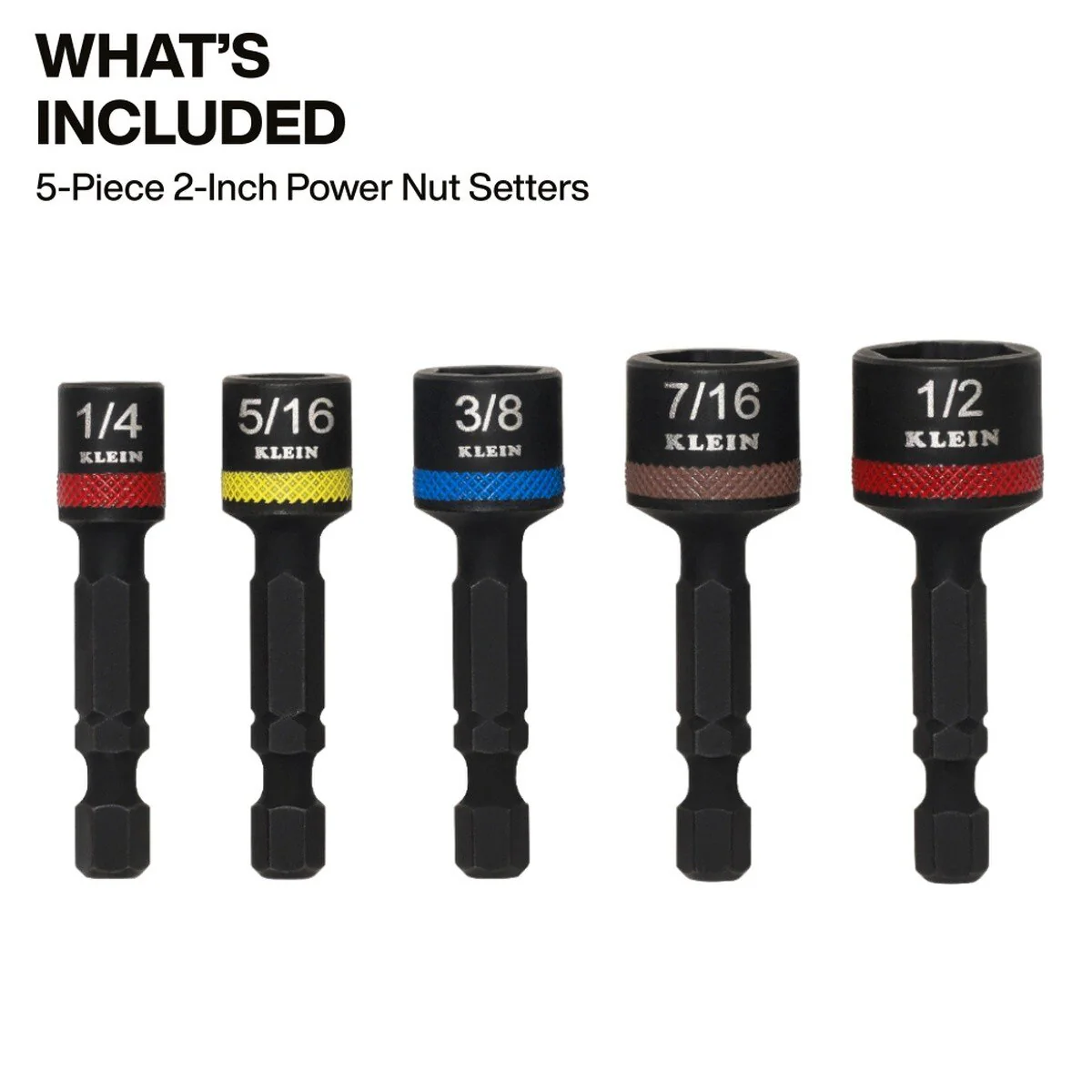 Klein Tools 32925S Magnetic Power Nut Setters, 2 Inch Shaft, SAE Hex, Impact-Rated (5 Piece) - Image 2