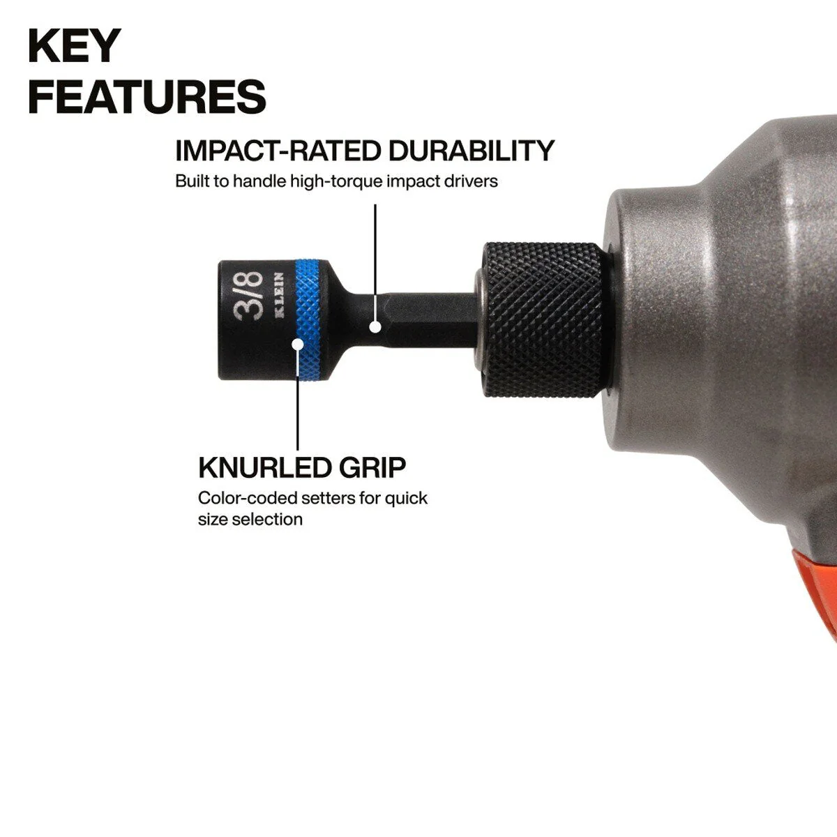Klein Tools 32925S Magnetic Power Nut Setters, 2 Inch Shaft, SAE Hex, Impact-Rated (5 Piece) - Image 4