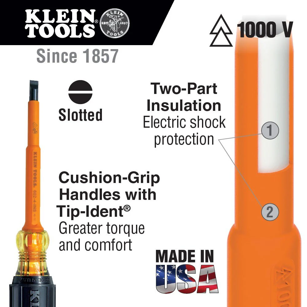 Klein Tools 602-7-INS Insulated Screwdriver, 5/16" Cabinet, 7" - Image 2
