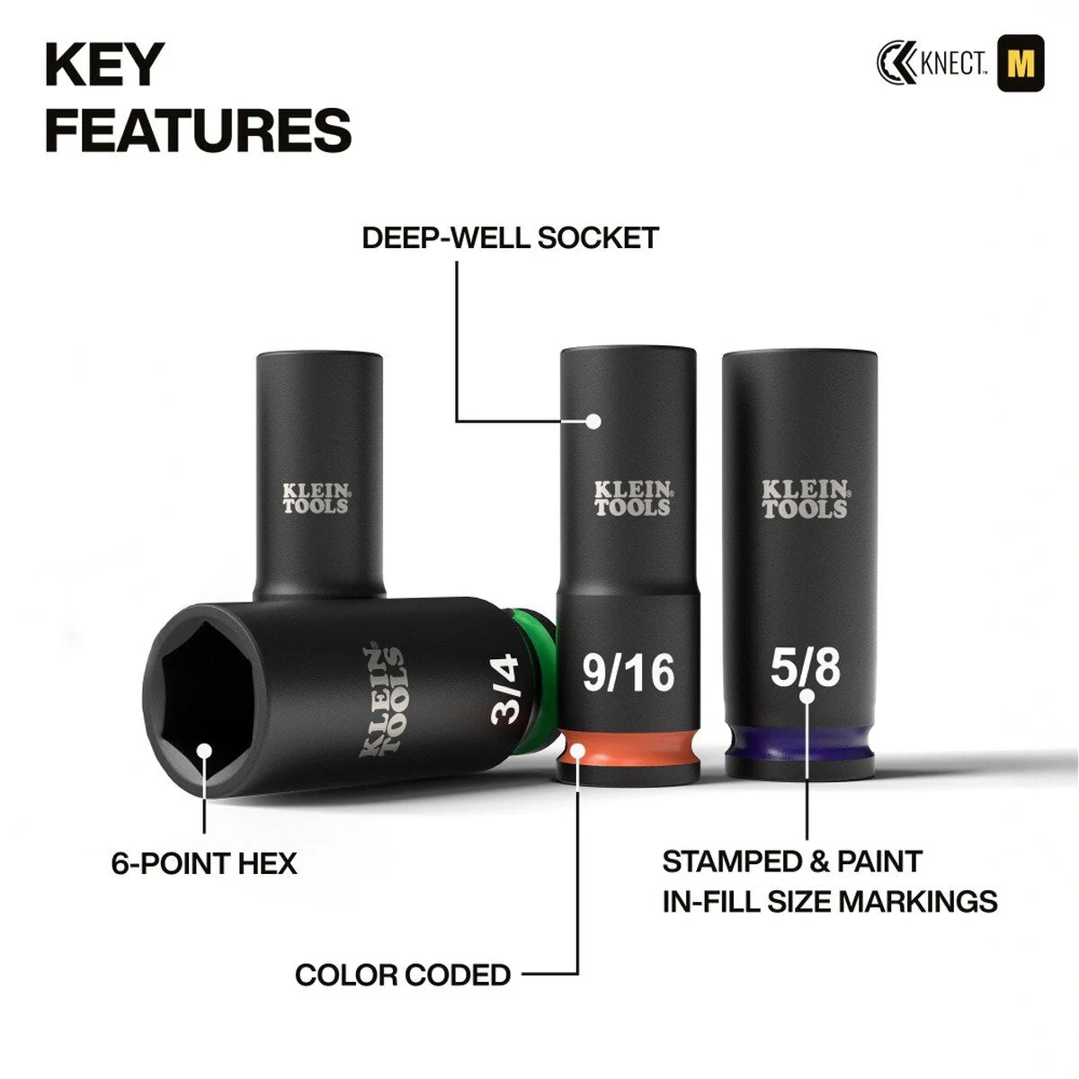 Klein Tools 65109IMPCT Deep-Well 3/8-Inch Drive SAE Impact Socket Set with Case (9 Piece) - Image 3