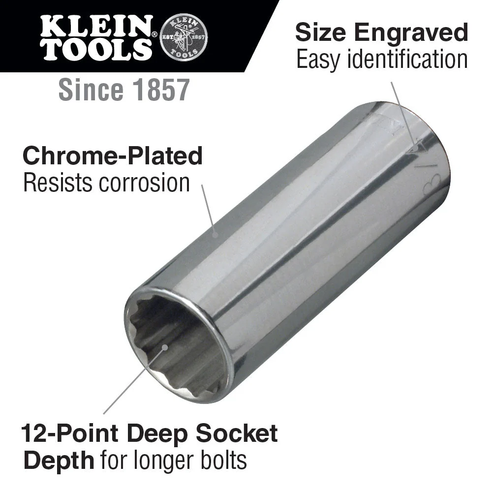 Klein Tools 65827 5/8" Deep 12-Point Socket, 1/2" Drive - Image 2