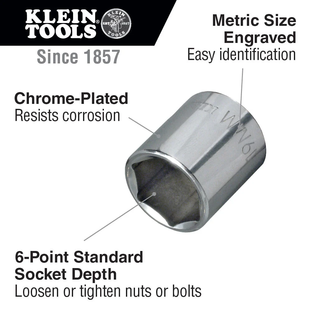 Klein Tools 65913 13 mm Metric 6-Point Socket, 3/8" Drive - Image 2