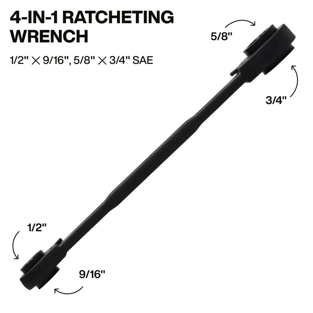 Klein Tools 68215 4-in-1 Ratcheting Box Wrench, Closed Box Ends, Black Phosphate Finish, SAE Sizes 1/2 in., 9/16 in., 5/8 in., 3/4 in. - Image 2