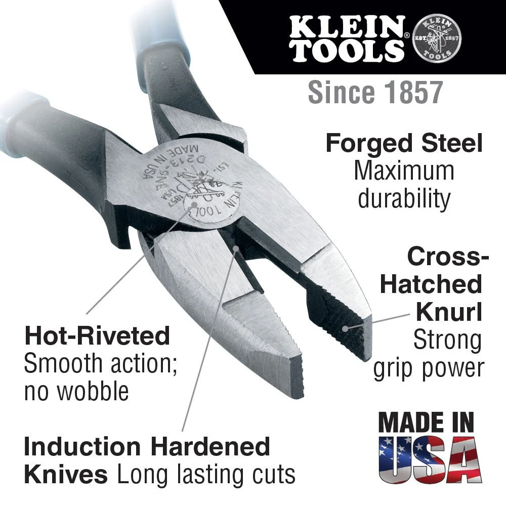 Klein Tools D2000-8 Lineman's Pliers, Heavy-Duty Side Cutting, 8" - Image 2