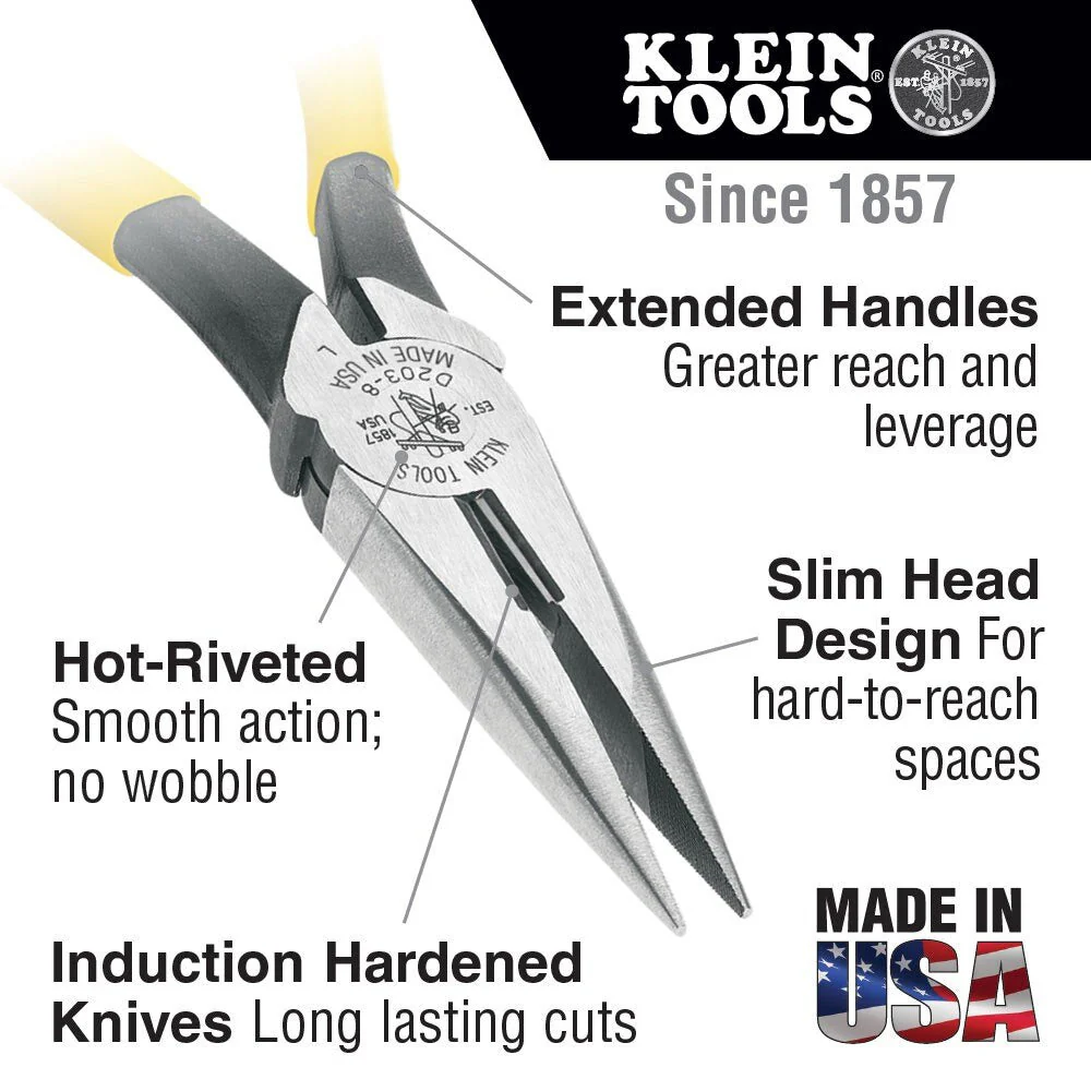 Klein Tools D203-7 Long Nose Side-Cutting Pliers, 7" - Image 2