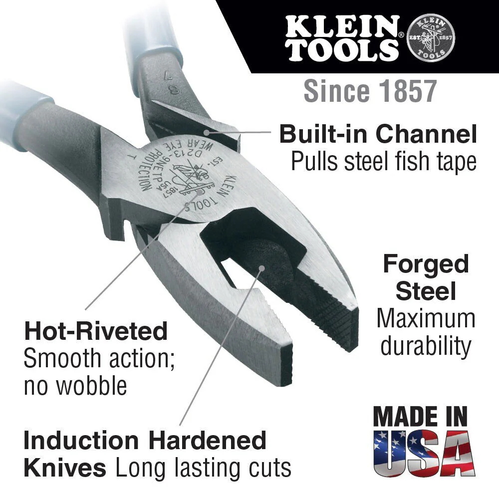 Klein Tools D213-9NETP Lineman's Fish Tape Pulling Pliers, 9" - Image 2