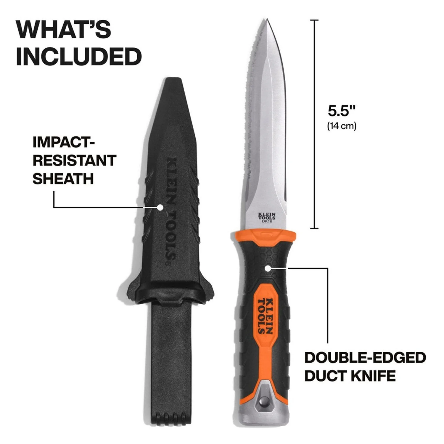 Klein Tools DK16 Double-Edged Duct Knife for Flexible Duct, Duct Board and Insulation (Knife and Sheath) - Image 2