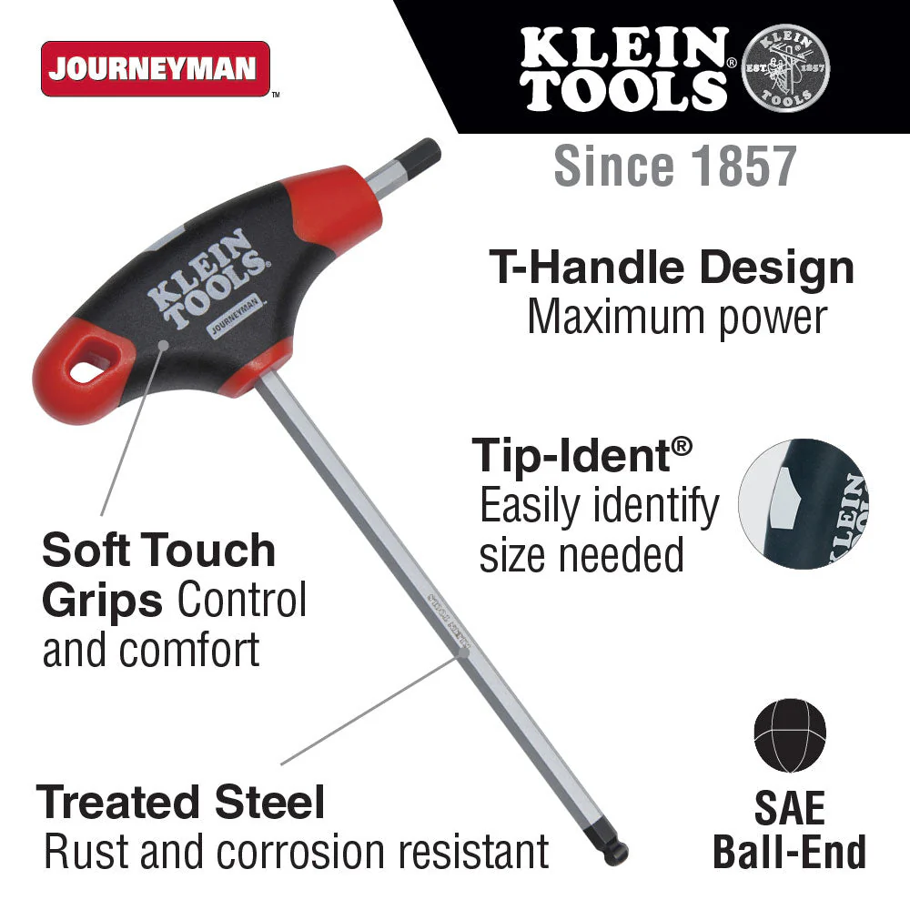 Klein Tools JTH6E11BE 3/16" Ball Hex Key, Journeyman T-Handle 6" - Image 2