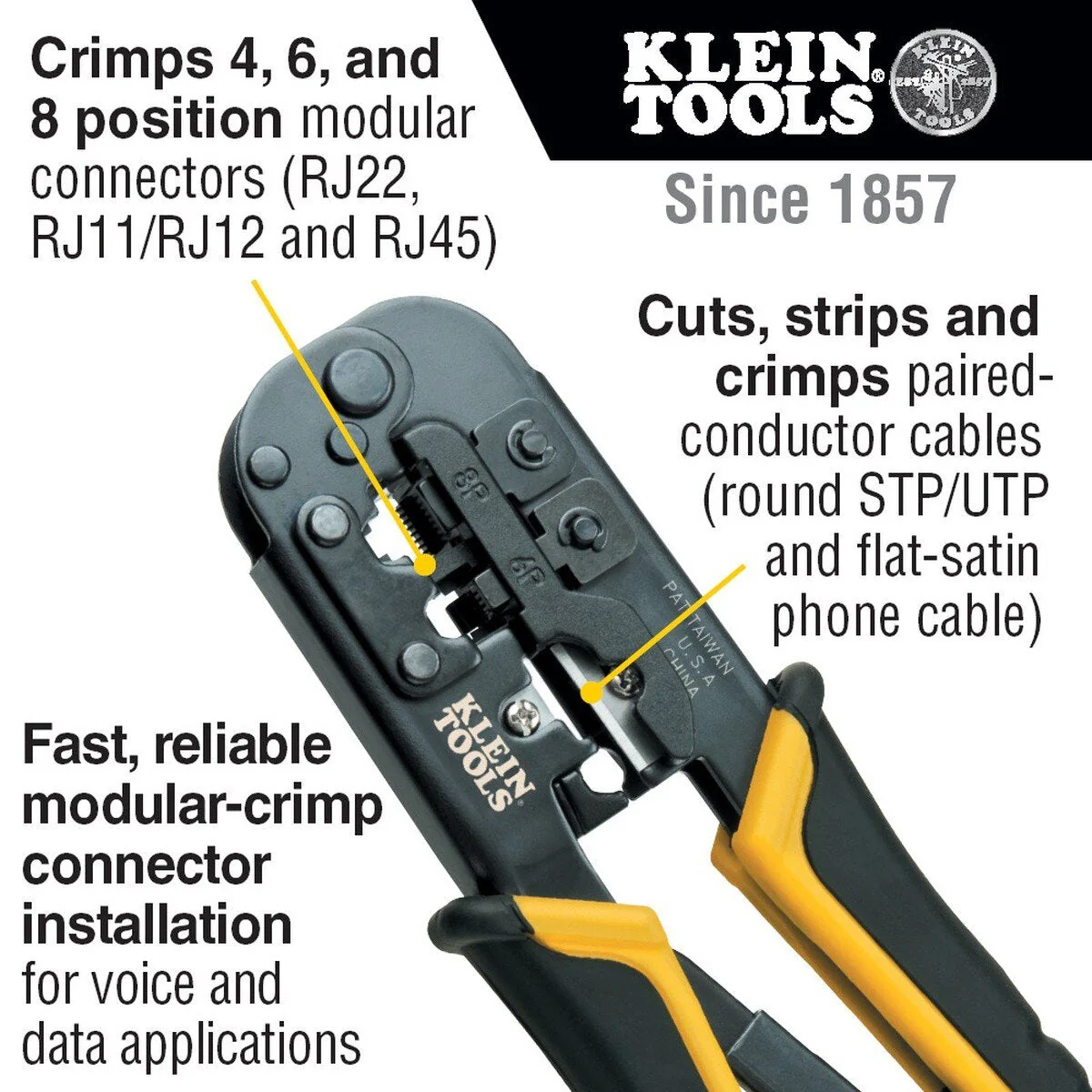 Klein Tools VDV226011SEN Ratcheting Modular Crimper and Stripper for RJ11 RJ12 RJ45 Connectors (1 Pack) - Image 2