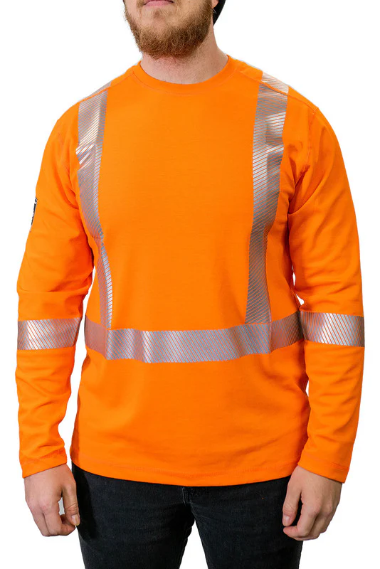 Men's Pro Dry® Hi-Vis Orange Long Sleeve FR Shirt - Image 5
