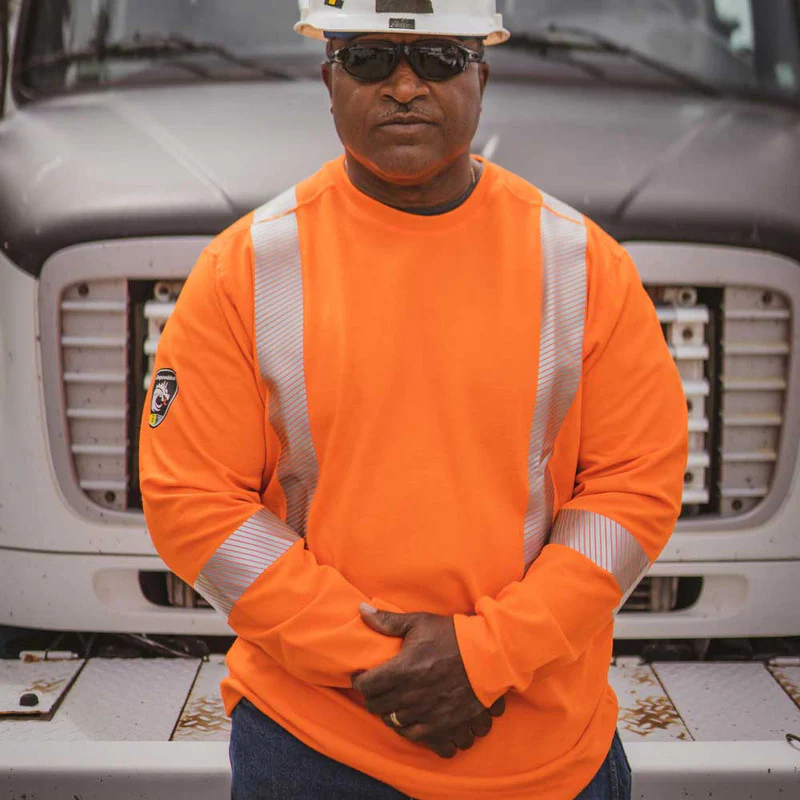 Men's Pro Dry® Hi-Vis Orange Long Sleeve FR Shirt - Image 9