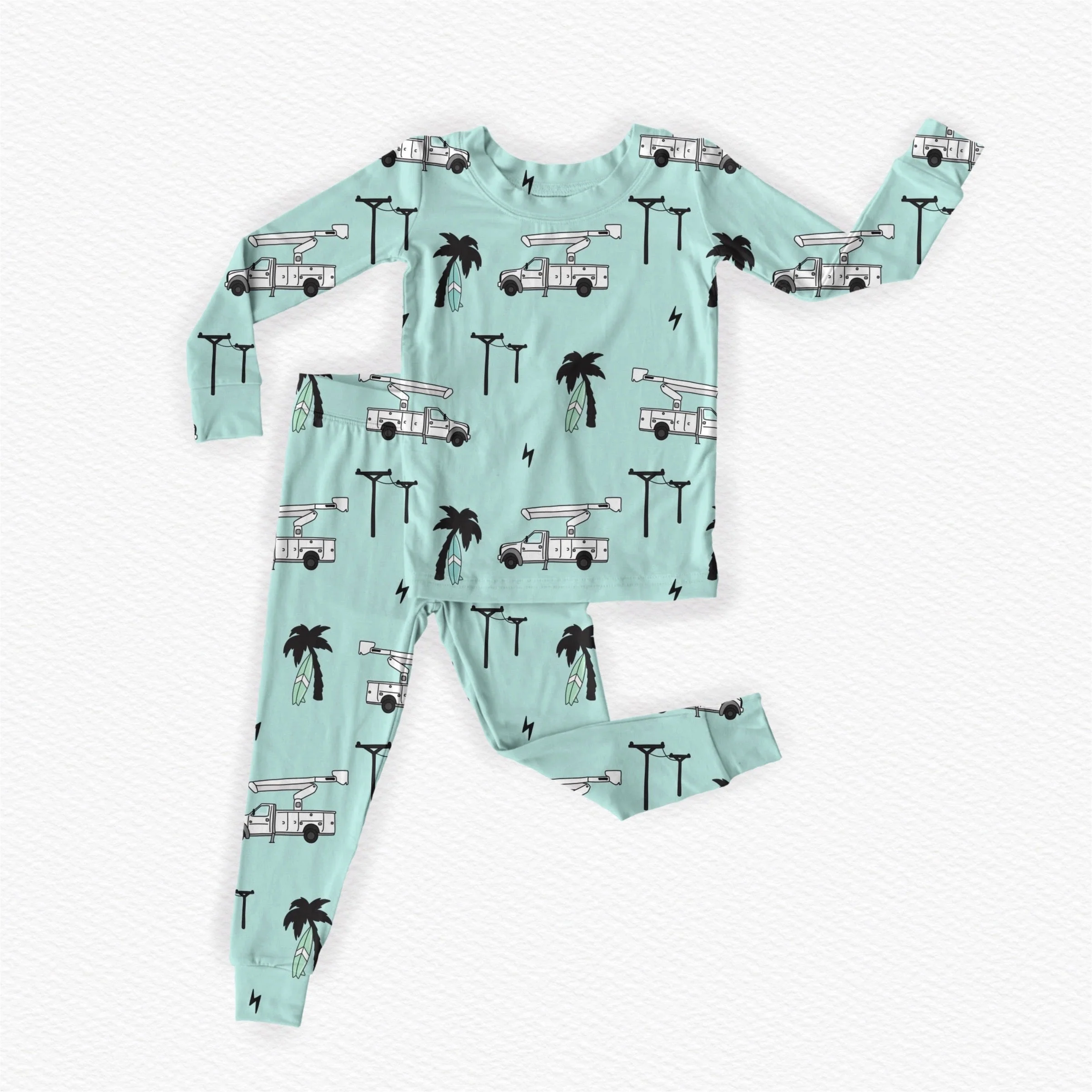 Powerlines & Palm Trees Bamboo Romper/ 2 Piece Set - Image 5
