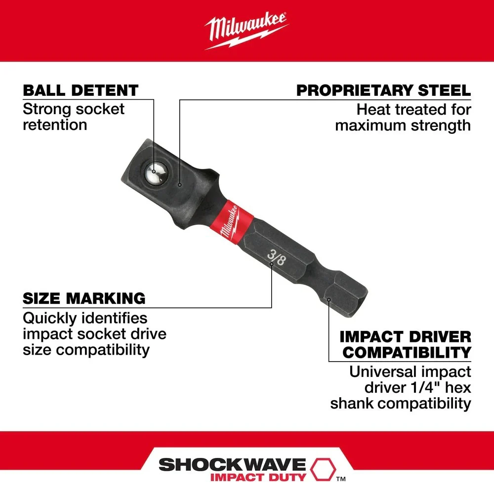 SHOCKWAVE  1/4" Hex to 3/8" Square Socket Adapter - Image 3