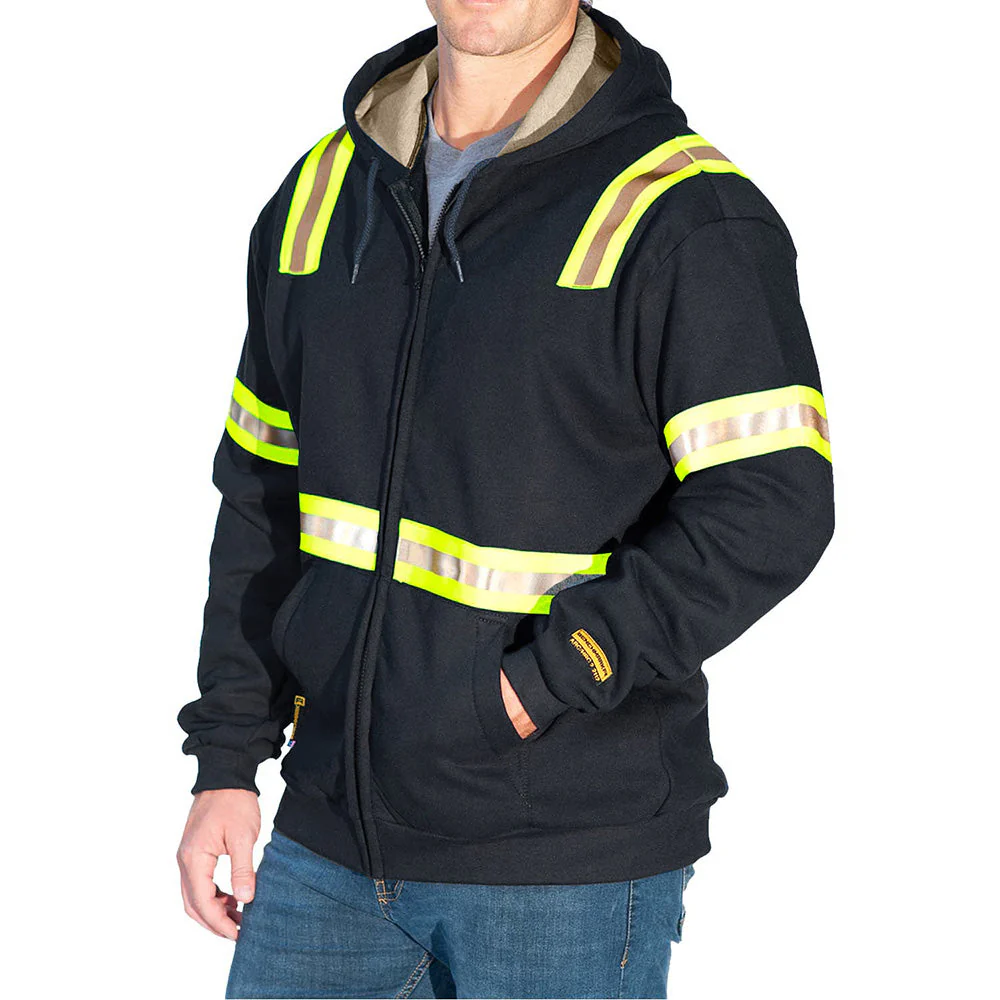 Zip Up Black FR Hoodie With HiVis Striping - Image 2